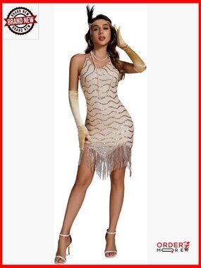 Sequin Flapper Dress Gatsby Party Costume with Accessories Set